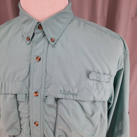 LL BEAN Fly Fishing Long Sleeve Vented Green Shirt Men's Size Large Button Down - Picture 3 of 7